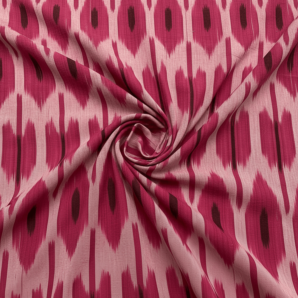 Pink Big Pattern Fine Quality Cotton Handloom Ikat Fabric for Dresses | Width: 44"