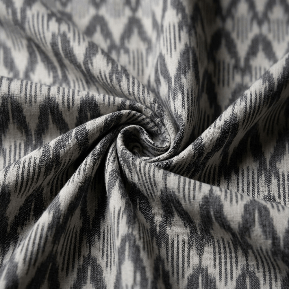 White & Grey Cotton Handloom Heavyweight Thick Ikat Fabric for Jackets & Upholstery | Width : 54"