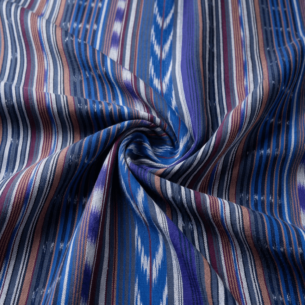 Blue & Multicolor Stripe Design Cotton Handloom Heavyweight Thick Ikat Fabric for Jackets & Upholstery | Width : 44"