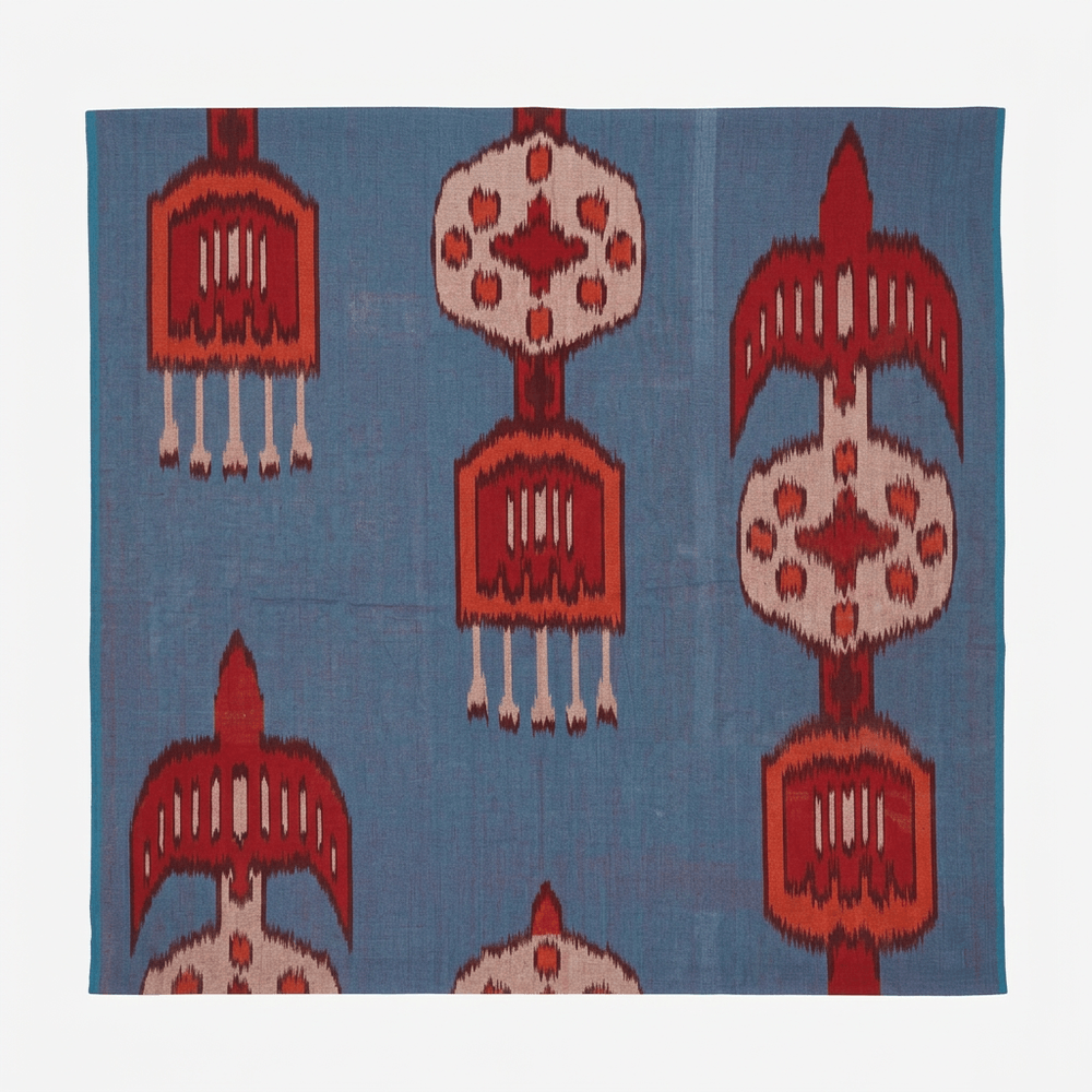 Blue Base Multicolor Big Pattern Fine Quality Cotton Handloom Ikat Fabric for Dress Material | Width : 44"