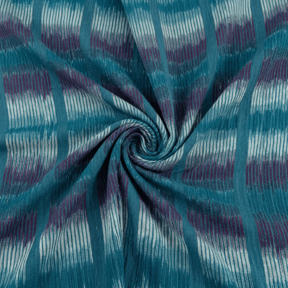 Green Cotton Crepe Handloom Ikat Fabric for Dresses | Width : 44"