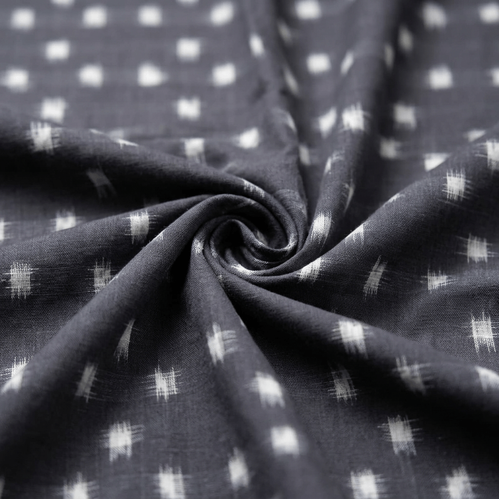 Black & White Handwoven Cotton Double Ikat Fabric for Men's Shirt | Width : 44"