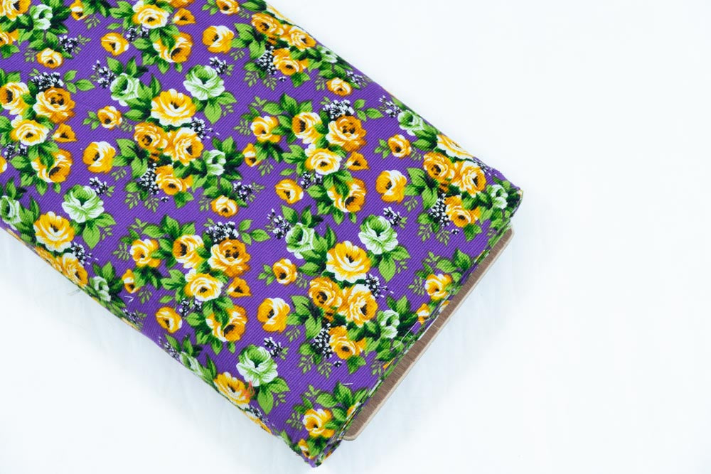 Yellow, Green & Purple Corduroy Thick Cotton Print