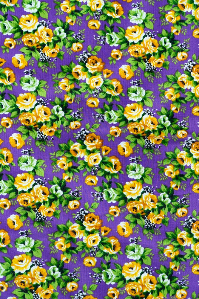 Yellow, Green & Purple Corduroy Thick Cotton Print