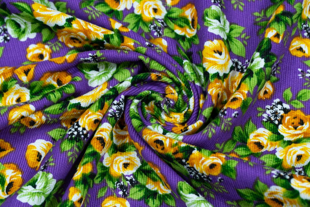Yellow, Green & Purple Corduroy Thick Cotton Print