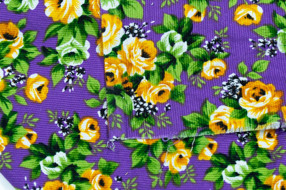 Yellow, Green & Purple Corduroy Thick Cotton Print