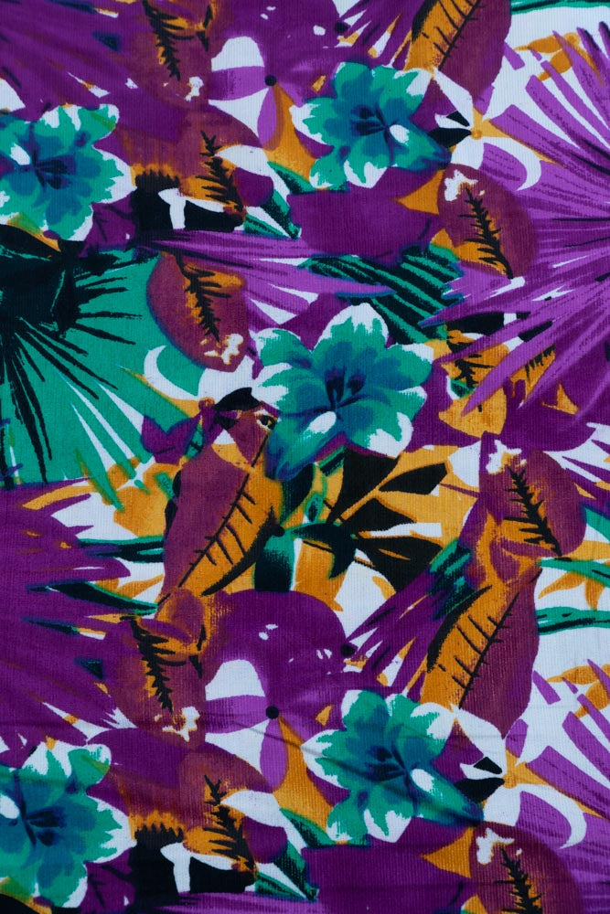 Purple, Green & Yellow Floral Corduroy Thick Cotton Print