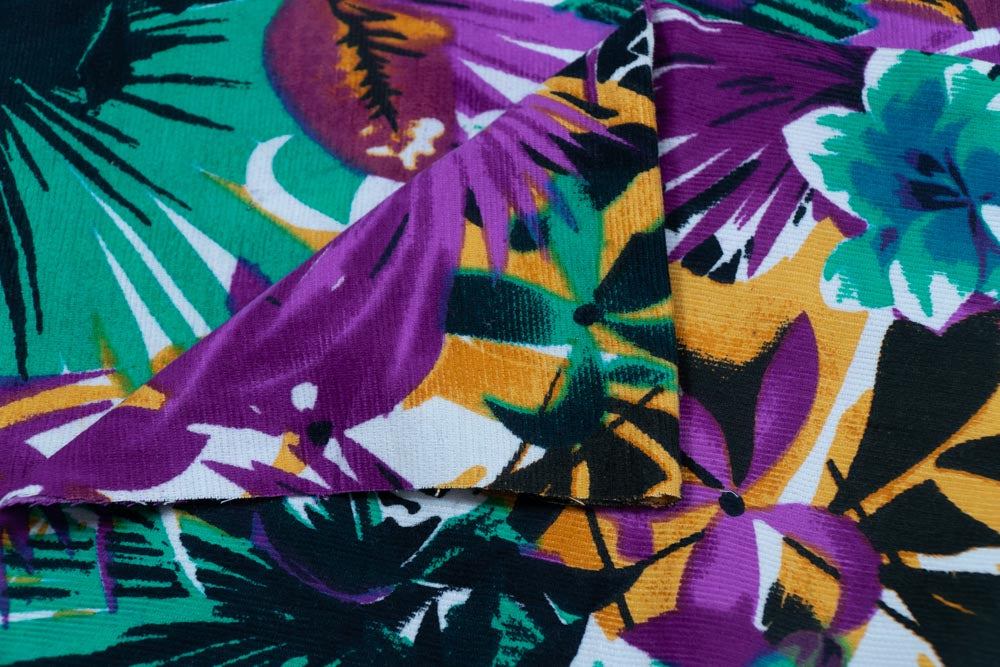 Purple, Green & Yellow Floral Corduroy Thick Cotton Print