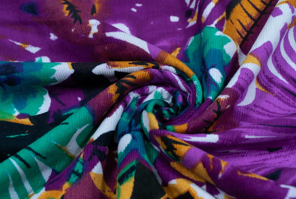 Purple, Green & Yellow Floral Corduroy Thick Cotton Print