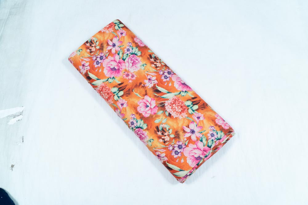 Orange & Pink Floral Spun Digital Print