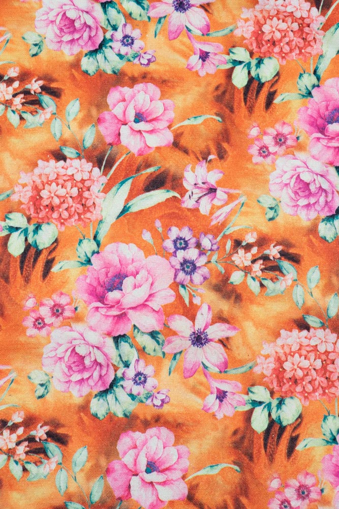 Orange & Pink Floral Spun Digital Print