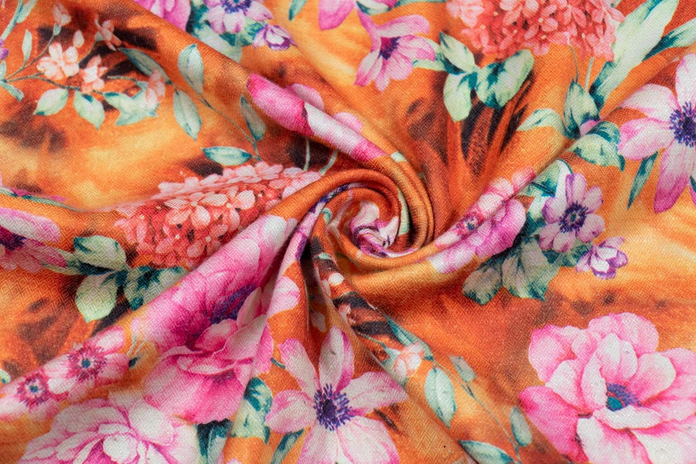 Orange & Pink Floral Spun Digital Print