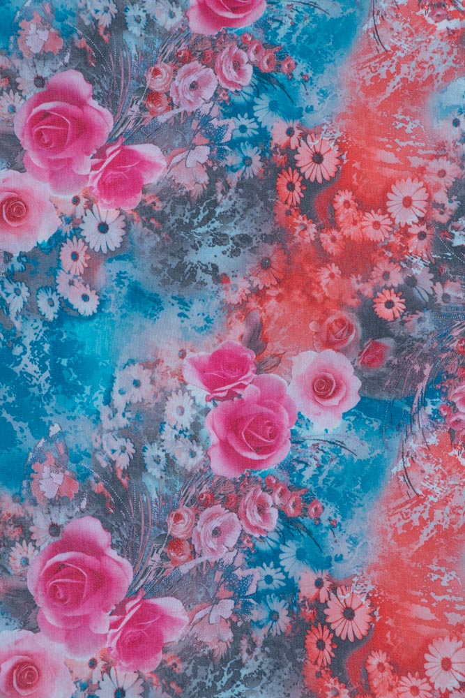 Blue & Pink Floral Spun Digital Print