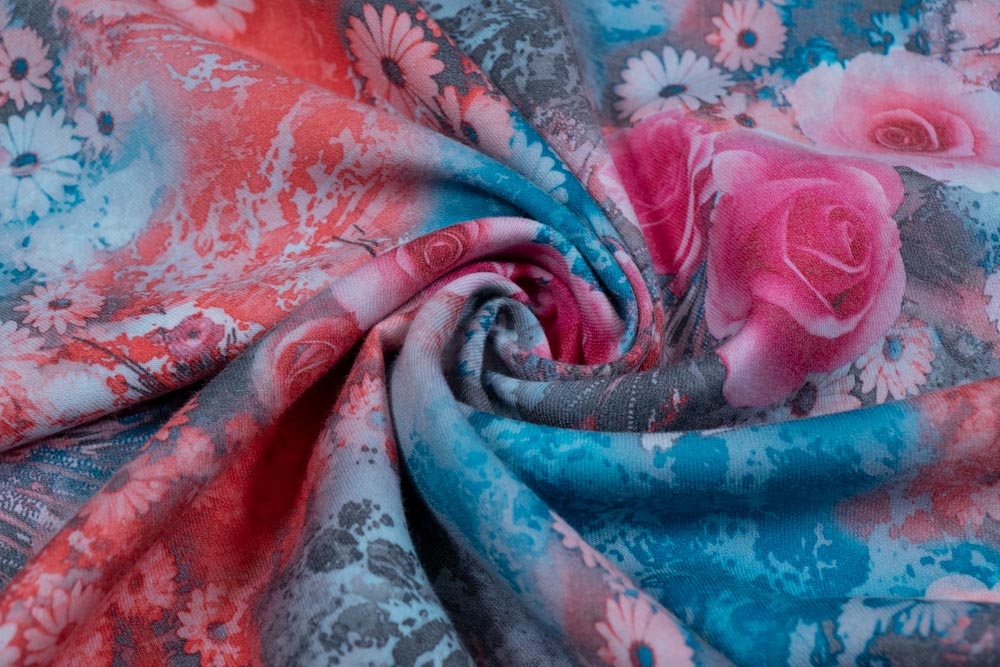 Blue & Pink Floral Spun Digital Print