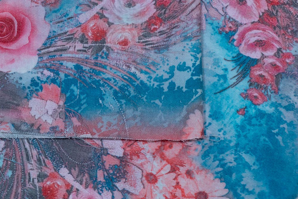 Blue & Pink Floral Spun Digital Print