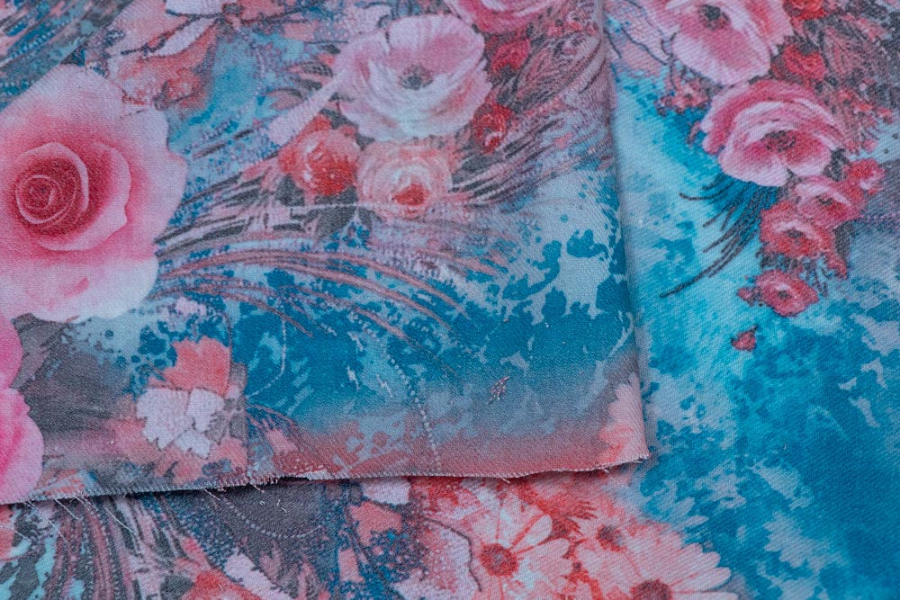 Blue & Pink Floral Spun Digital Print