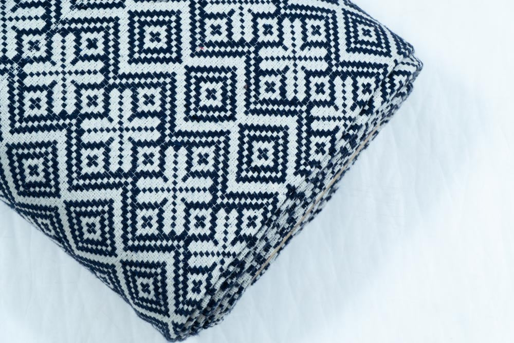 Dark Blue & White Cotton Jacquard (Sku: JDD-73)