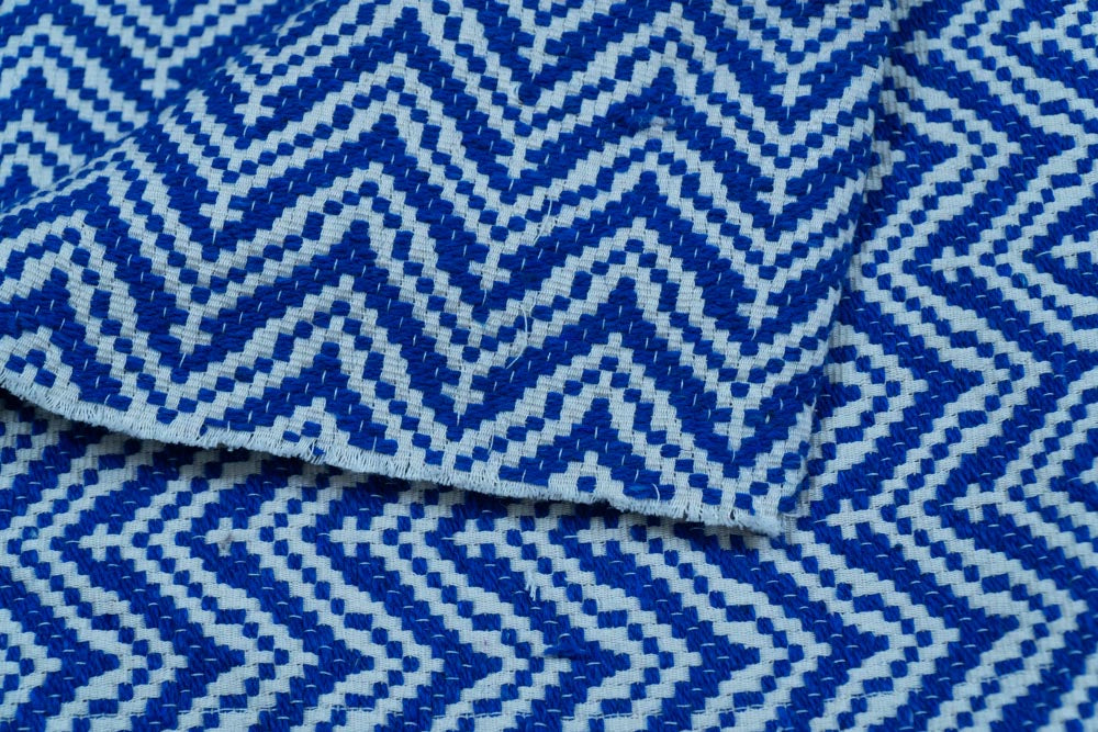 Blue & White Chevron Cotton Blend Jacquard (Sku: JDD-385)