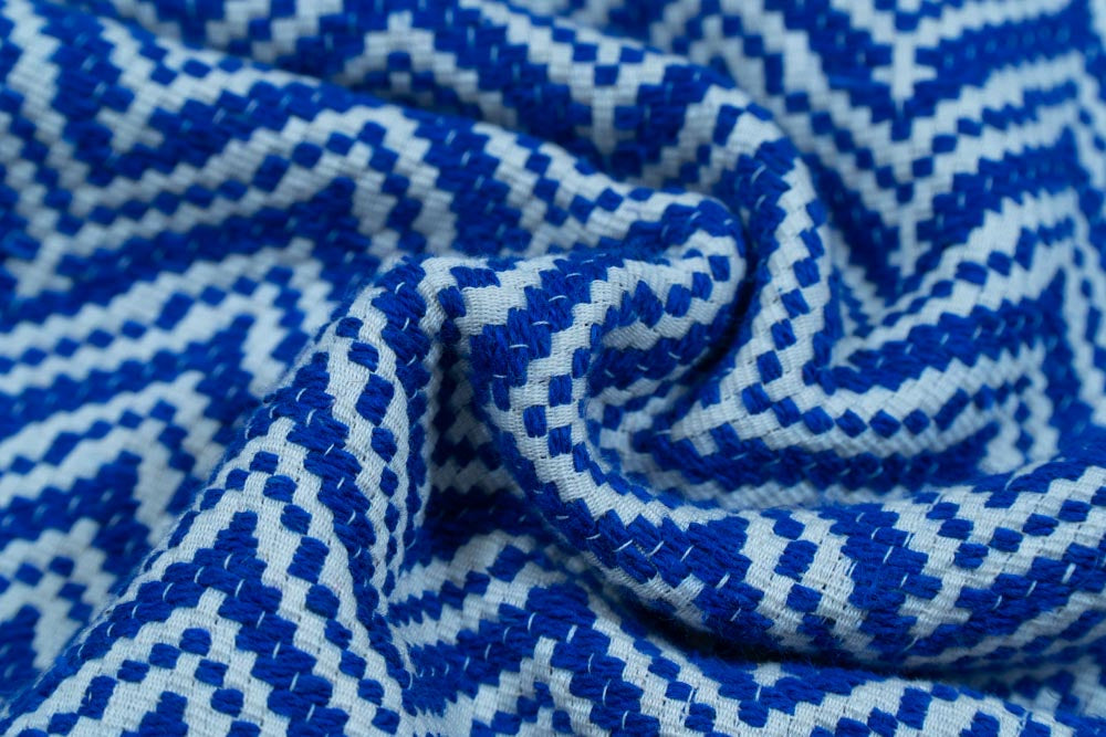 Blue & White Chevron Cotton Blend Jacquard (Sku: JDD-385)