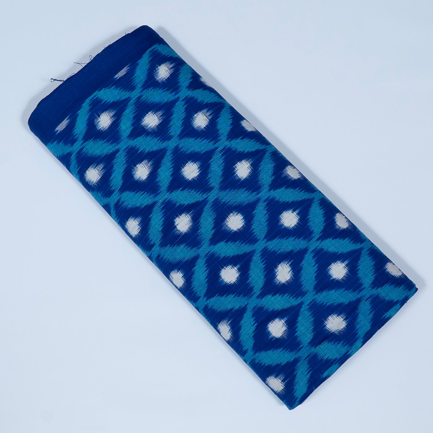 Blue & White Handwoven Cotton Double Ikat Fabric for Dresses | Width: 44"