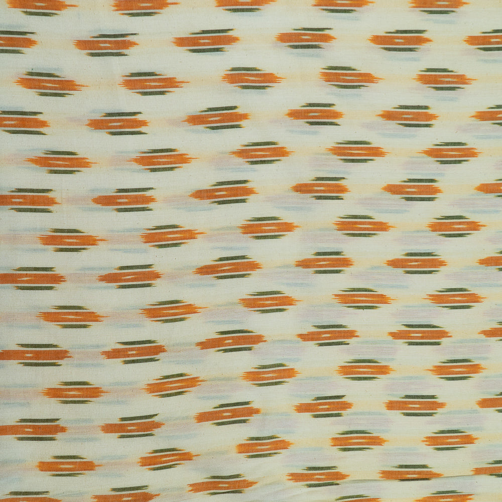 White Base Mustard Handloom Ikat Fabric for Dresses | Width: 44"