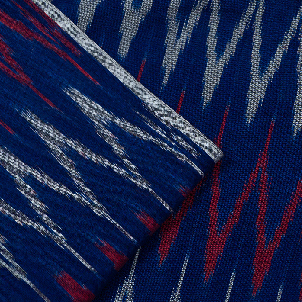 Blue, Red & White Chevron Cotton Voile Mercerised Handloom Ikat (Sku: IK-214)