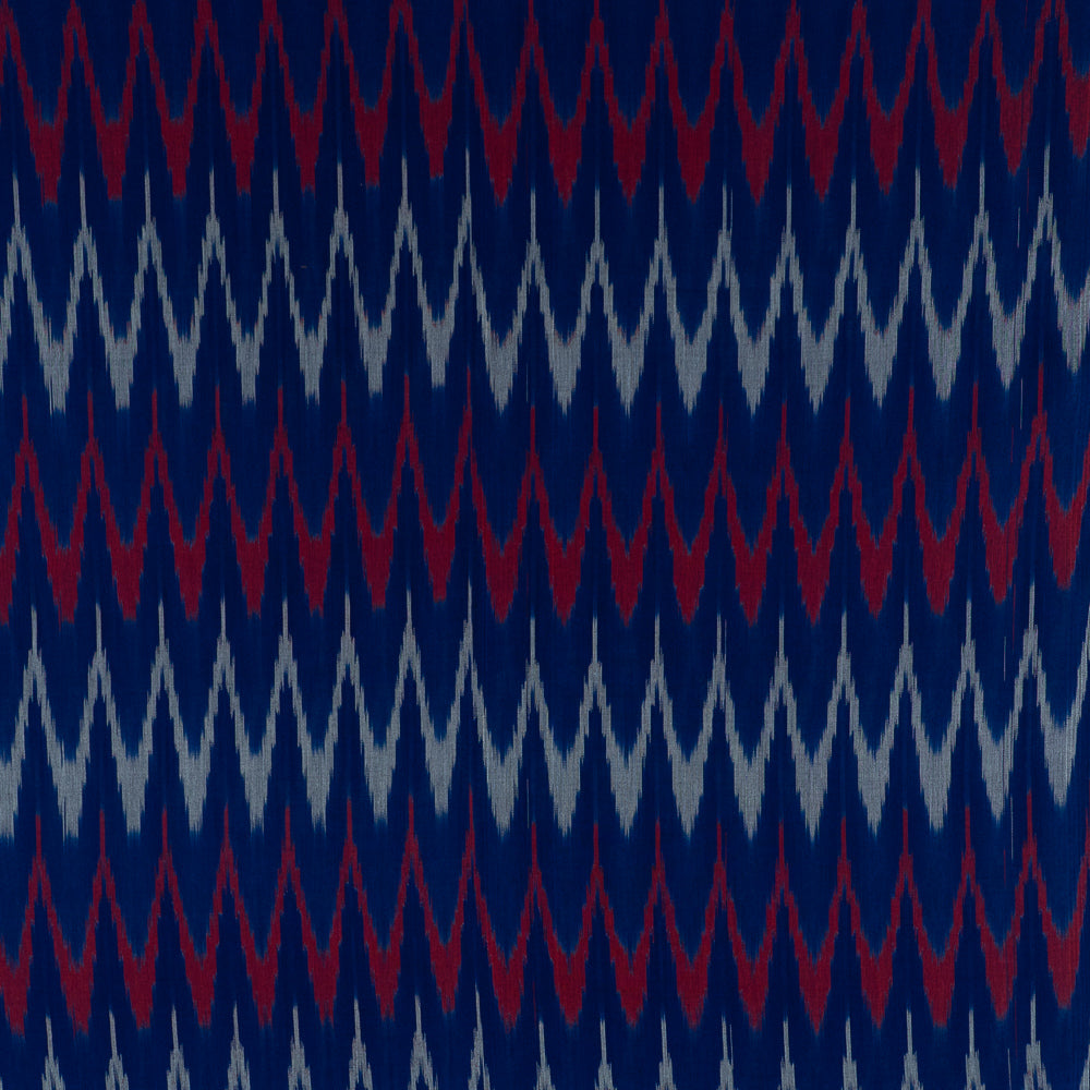 Blue, Red & White Chevron Cotton Voile Mercerised Handloom Ikat (Sku: IK-214)