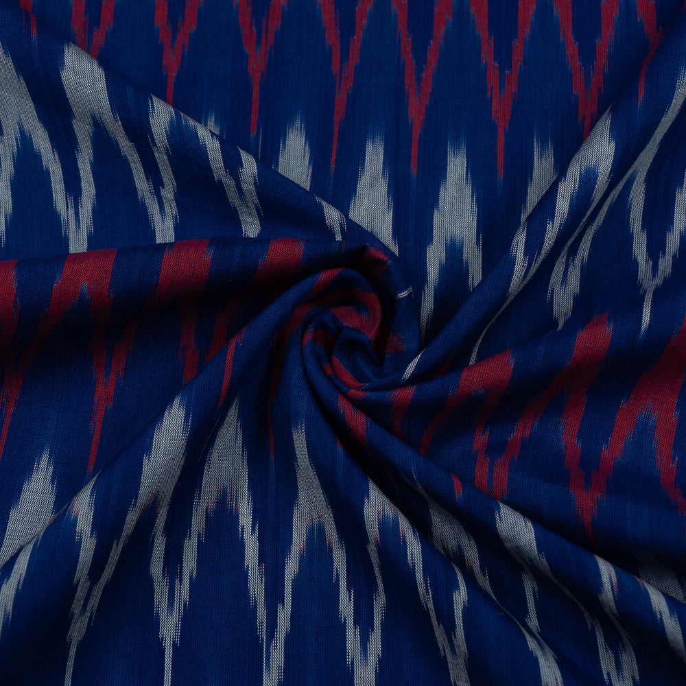 Blue, Red & White Chevron Cotton Voile Mercerised Handloom Ikat (Sku: IK-214)