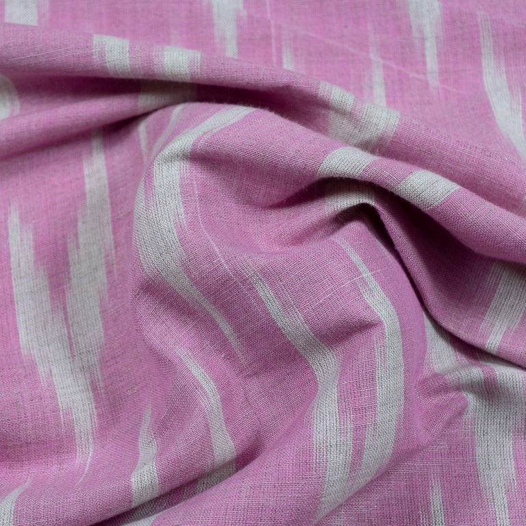 Pink & White Linen Cotton Blend Ikat (Sku: F-33)