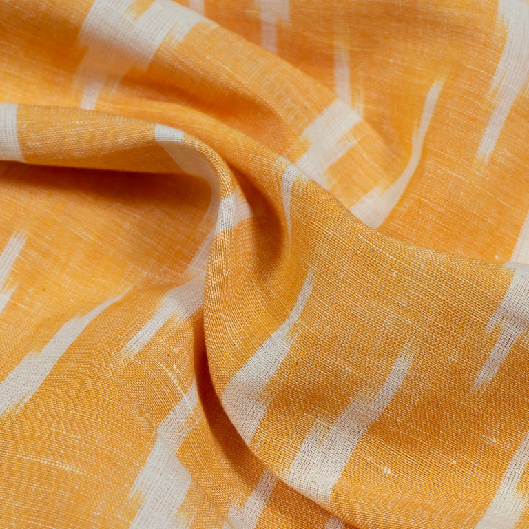 Yellow & White Linen Cotton Blend Ikat (Sku: F-34)