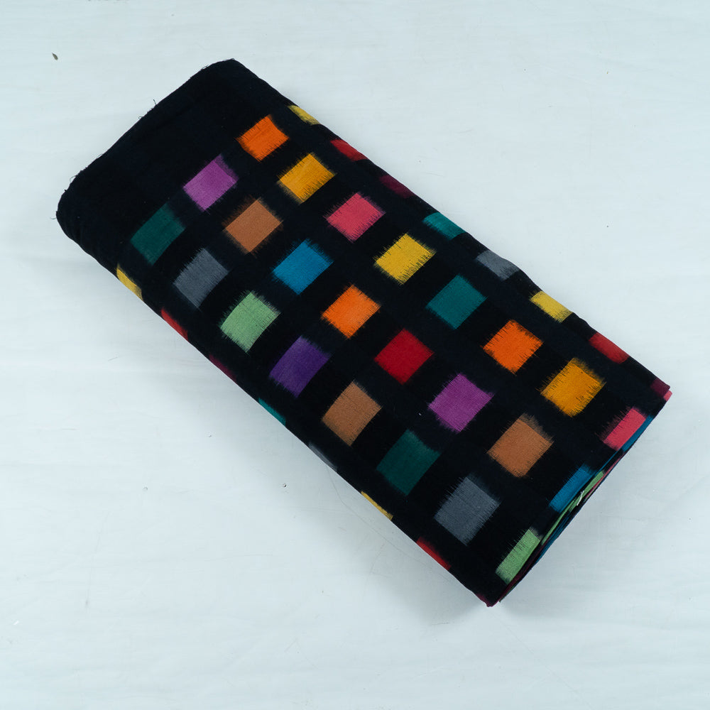 Black Base Multi Color Check Handwoven Cotton Double Ikat (Sku: IKK-479)