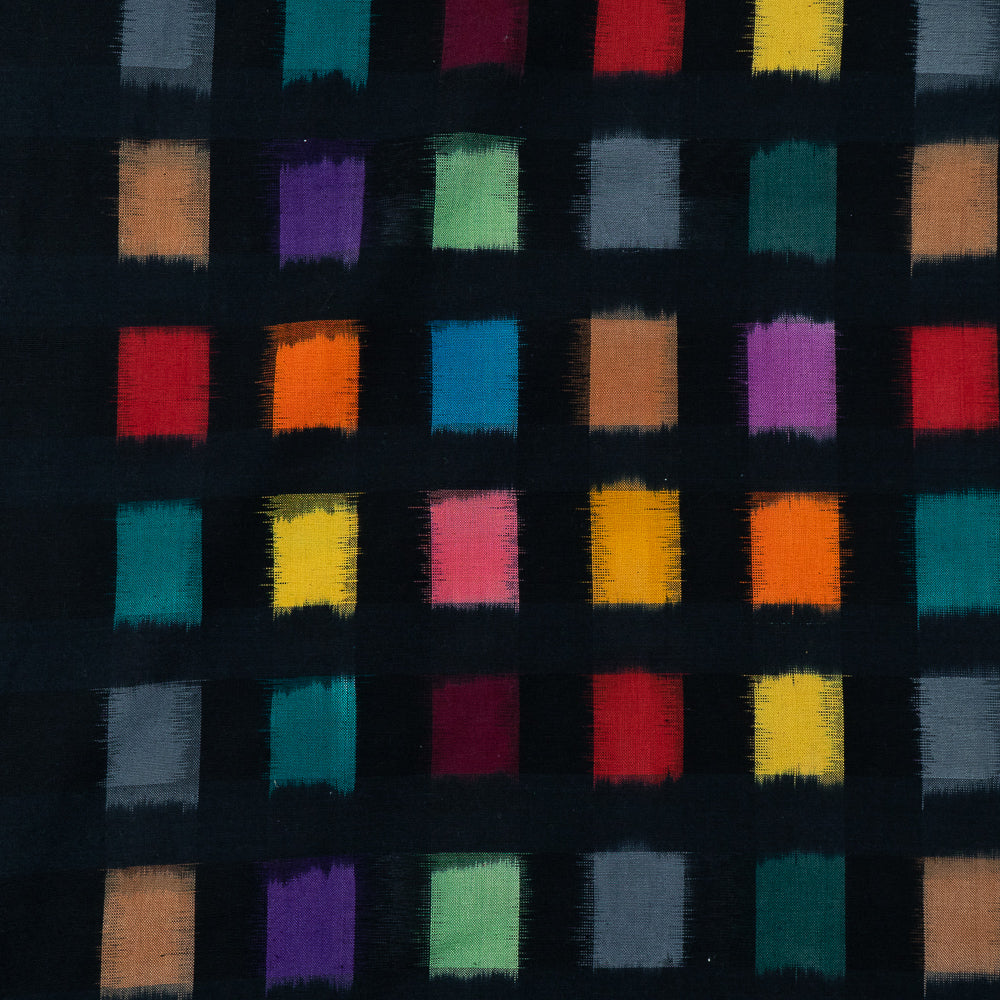 Black Base Multi Color Check Handwoven Cotton Double Ikat (Sku: IKK-479)