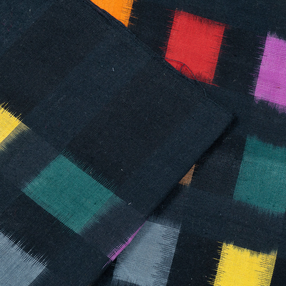 Black Base Multi Color Check Handwoven Cotton Double Ikat (Sku: IKK-479)
