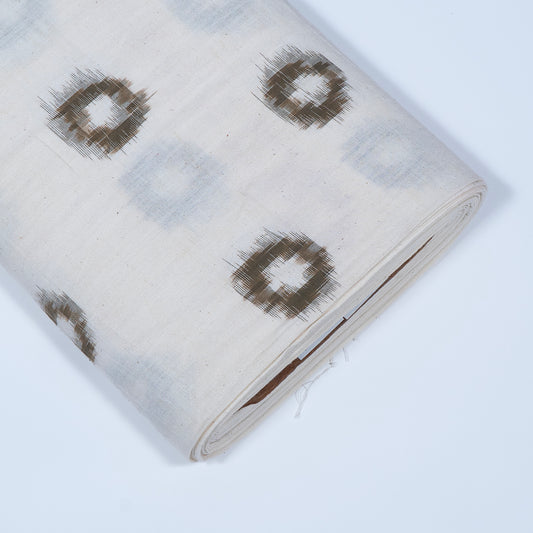 Green Circle White Base Cotton Handwoven Double Ikat (Sku: IK-201)