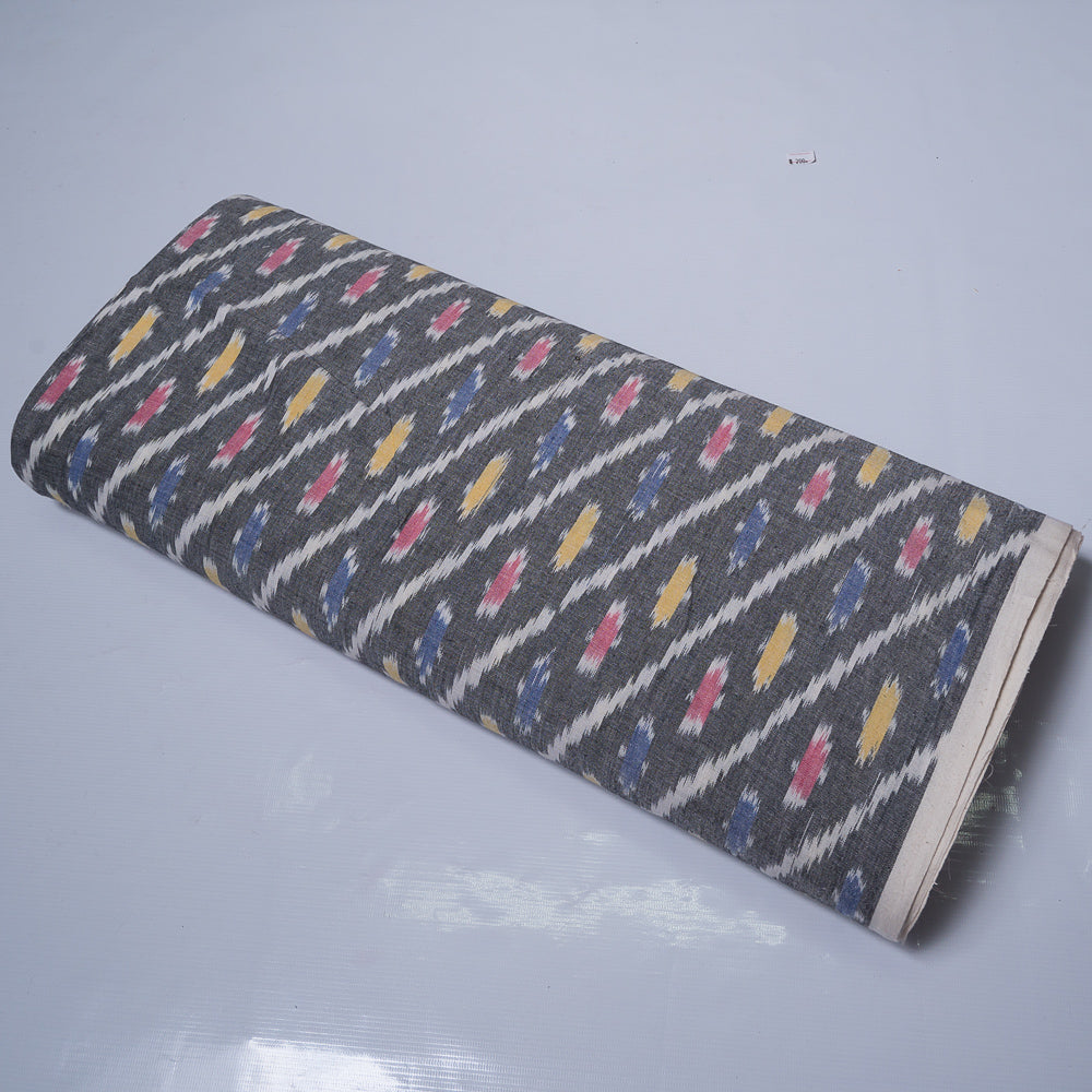 Grey Base Diagonal Cotton Woven Handloom Ikat (Sku: IK-141)