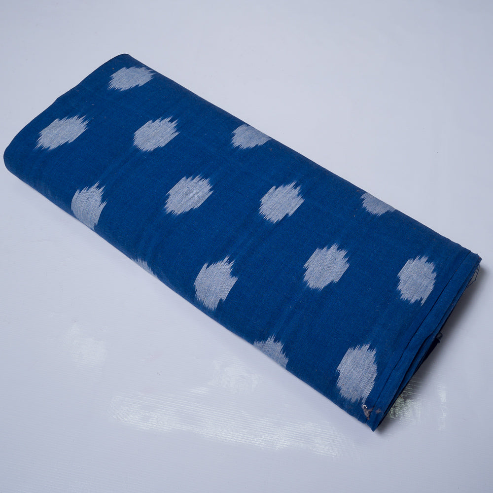 Blue & White Circle Dot Cotton Handloom Ikat (Sku: IK-247)
