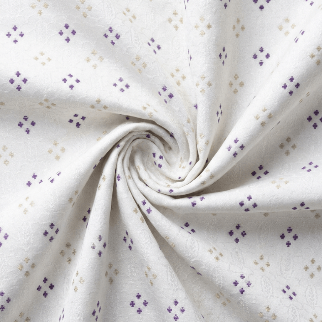 White & Purple Golden Design Fancy Dyeable Jacquard Fabric for Winter Dress & Jackets | Width : 44"