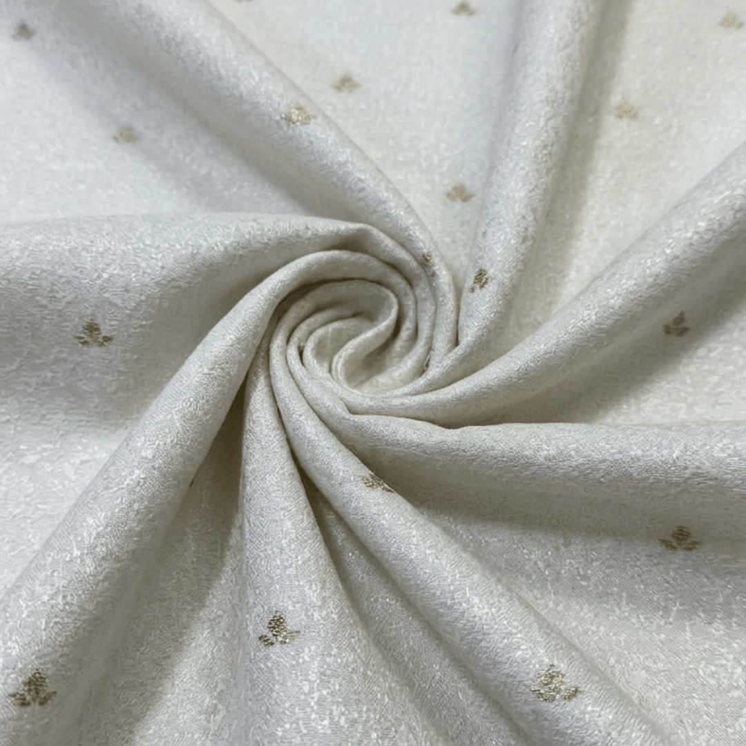 White & Golden Design Dyeable Fancy Jacquard Fabric for Winter Dresses & Jackets | Width : 44"