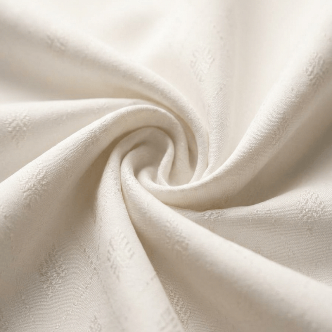 White Fancy Self Design Dyeable Cotton Blend Jacquard Fabric for Winter Dresses & Jackets | Width : 44"