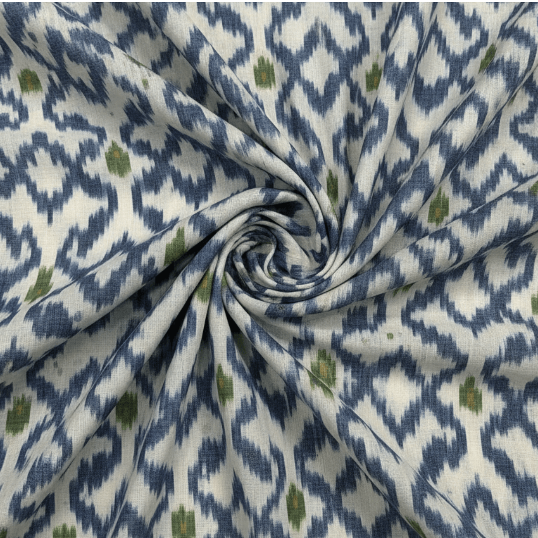 Blue & Green Fine Quality Cotton Handloom Ikat for Dress Material | Width: 44"