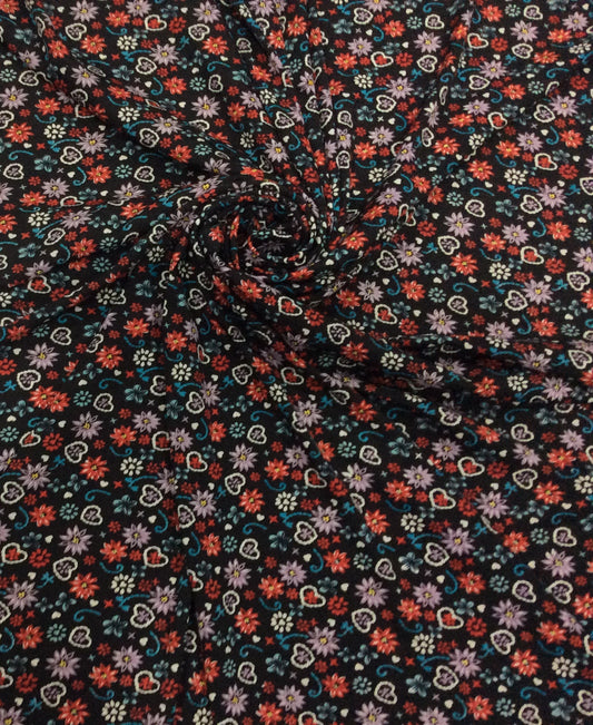 Black Rayon Print Fabric
