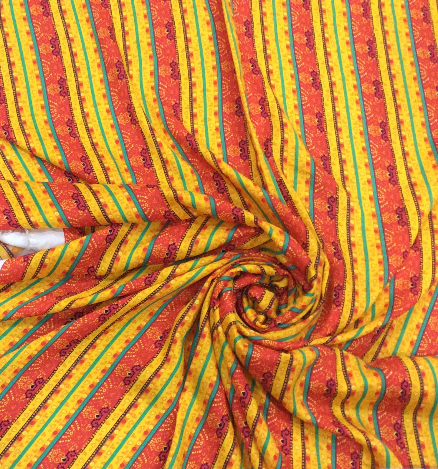 Yellow And Orange Rayon Print Fabric