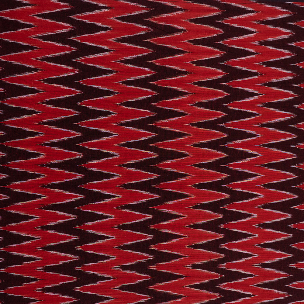 Red & Maroon Chevron Cotton Handloom Ikat Fabric for Dresses | Width: 44"
