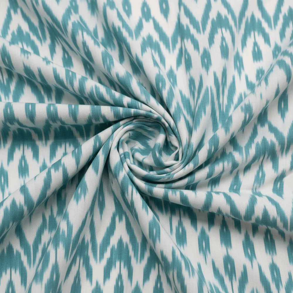 White, Sea Green Fine Quality Cotton Handloom Ikat Fabric for Dress Material | Width: 44"