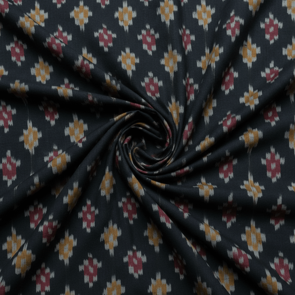 Black, Multicolor Cotton Handloom Ikat | SKU: IK-115