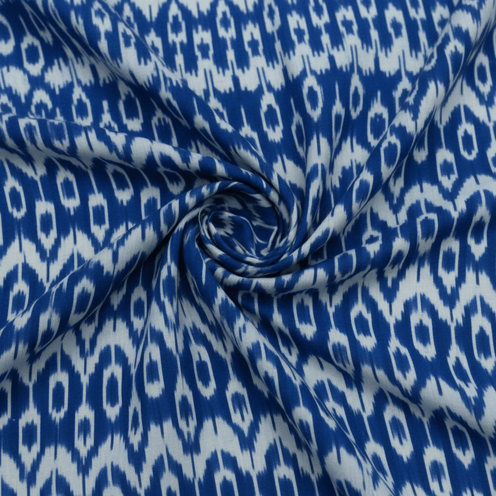 Blue Fine Quality Cotton Handloom Ikat Fabric for Dress Material | Width: 44"