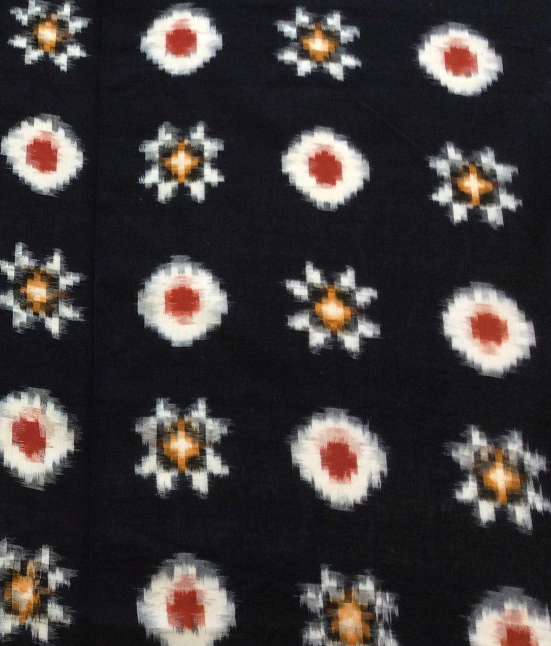 Black Base Cotton Handwoven Double Ikat (Width: 44 inches or 112 cm)