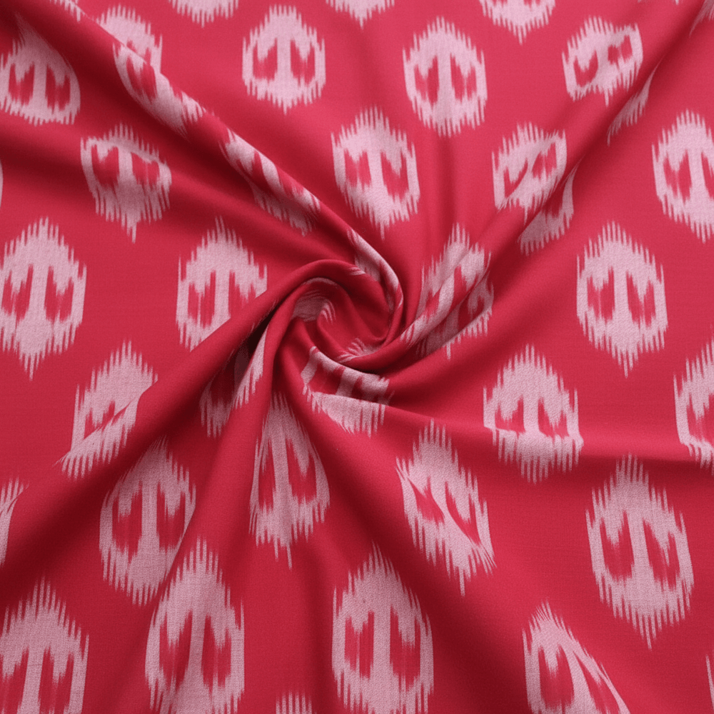 Red Color Fine Quality Cotton Handloom Ikat Fabric for Dress Material | Width: 44"