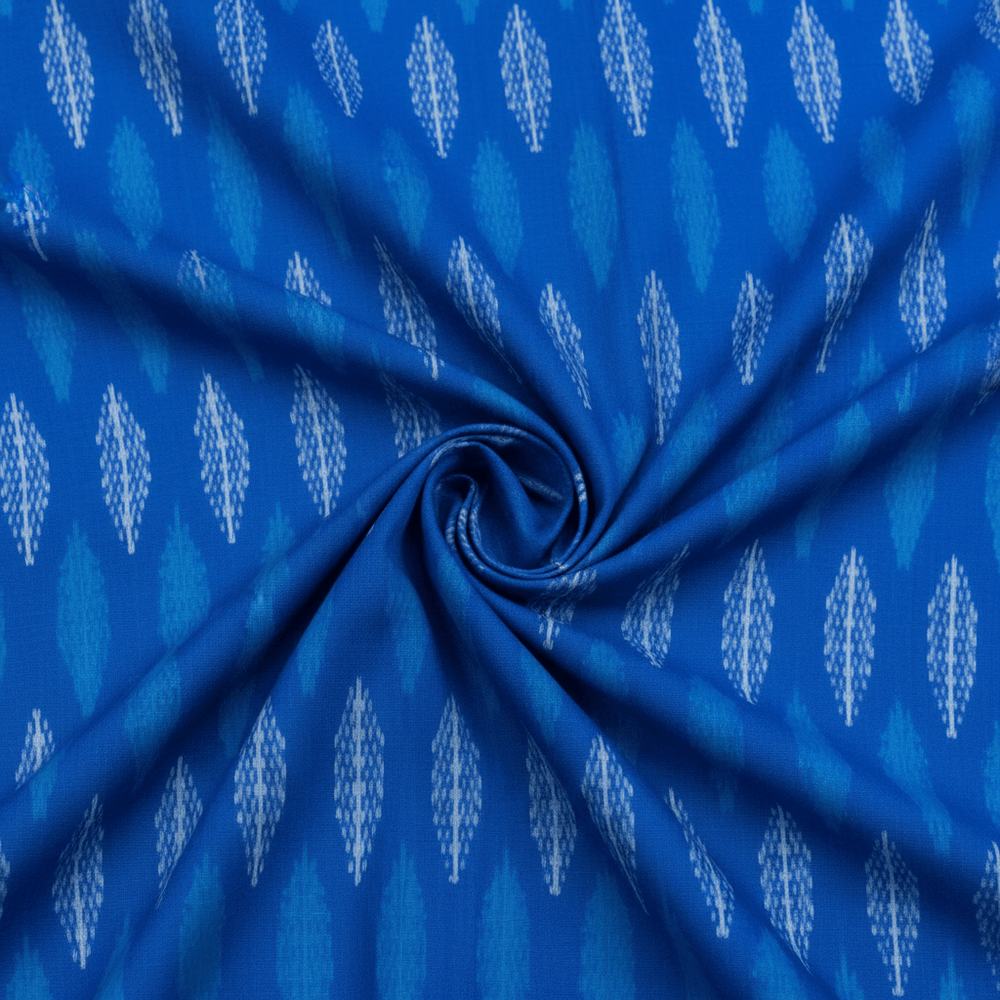 Blue & White Handwoven Cotton Silk Ikat Fabric for Dress Material | Width: 44"