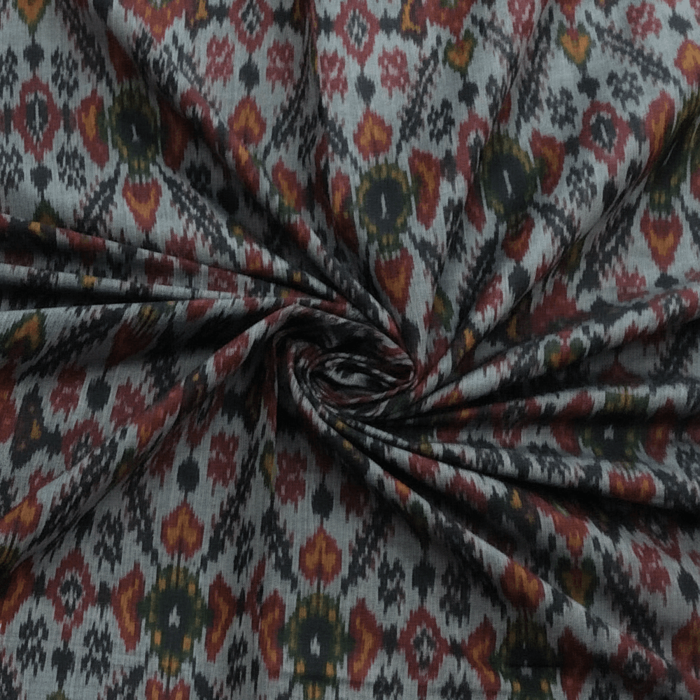 Multicolor Handwoven Cotton Silk Ikat Fabric for Dress Material | Width: 44"